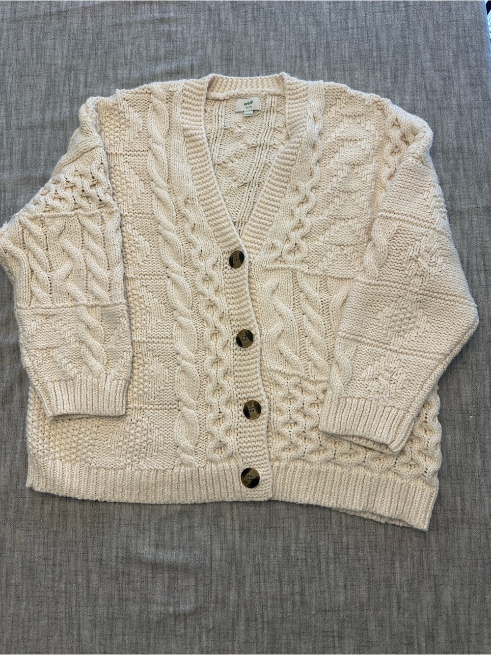 aerie Cream Cable Knit Button-Up Cardigan